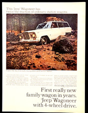 White Jeep Wagoneer Original 1965 Vintage Print Ad