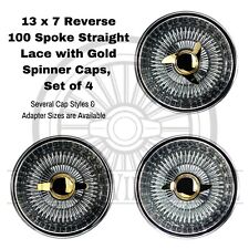Lowrider Wire Wheels 13 X 7 Reverse 100 Spoke With Gold Spinner Caps Set Of 4