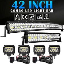 42 Curved 22 Led Light Bar Combo 4 Pcs Small Pods For Ford Jeep 40 Roof