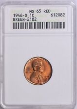 1946 S Lincoln Cent Anacs Ms65 Rd Breen-2182 Serif S