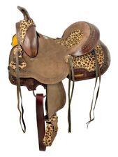 10 Hard Seat Barrel Style Horse Saddle With Cheetah Seat And Leather Tassel