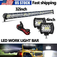 32inch Led Light Bar4 Pods Spot Flood Combo Offroad Driving Truck Suvwire 30