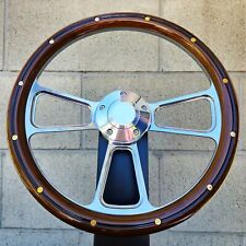 14 Billet Steering Wheel Mahogany Wood Brass Rivets Chevy Muscle C10 Ford Rod