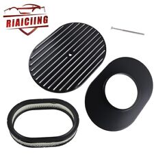 For Classic Chevy Ford Hot Rod 12 Oval Aluminum Full Finned Air Cleaner Black