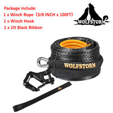 38x100ft Synthetic Winch Rope Winch Line Cable-25500lbs Wwinch Hook For Truck