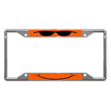 Cool Face Orange Metal License Plate Frame Tag Border Four Holes