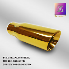 Golden Color Long Exhaust Tip 3in - 4out - 12lnth Angle Cut Double Wall