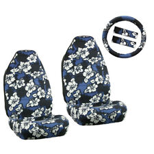 New Blue Hawaiian Hibiscus Floral Car Front Seat Covers Steering Wheel Cover