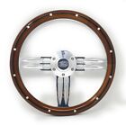 14 Inch Polished Wood Steering Wheel Fits Ford Horn 6 Hole Cars Trucks