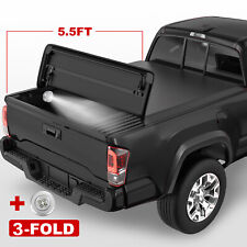 Tri-fold Tonneau Cover 5.5ft Truck Bed Soft For 2004-08 Ford F150 On Top W Led
