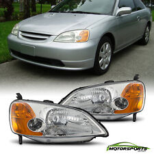 Fit 2001-2003 Honda Civic Chrome Headlights Clear Lens Head Lamp Pair Leftright