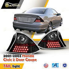 Led Taillights For 2001-2003 Honda Civic Coupe Rear Lamps Black Clear Lens Pair