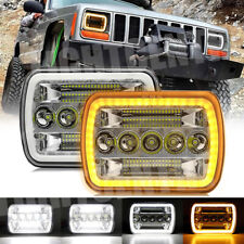 Pair 7x6 5x7 Led Headlights Hilo Beam Drl For Jeep Wrangler Yj Cherokee Xj