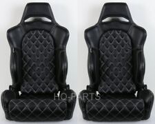 2 X Tanaka Black Pvc Leather Racing Seat Reclinable Diamond Stitch For Mustang