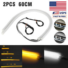 2x 60cm Led Switchback Drl Tube Light Strip Amber Sequential Flow Turn Signal