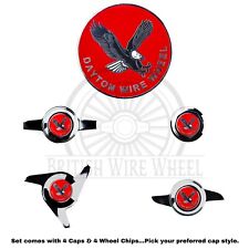 Dayton Eagle Chrome Red Metal Wheel Chip Emblems With Spinner Caps Set Of 4
