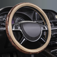 Car Pass Wood Grain Microfiber Leather Steering Wheel Cover Universal Fit For 1