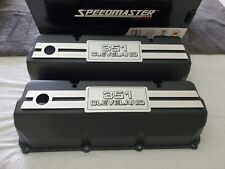 Ford 302 351c Cleveland Tall Black Aluminum Valve Covers - Engraved Logo