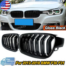 Pair Glossy Black Front Kidney Grille Grill For 12-18 Bmw F30 3 Series 320i 328i