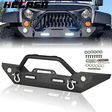 Hecasa Steel Front Bumper With Led Lights Shackles For Jeep Wrangler Jk 07-18