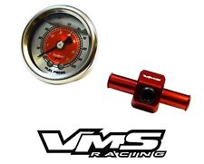 0-100 Psi Racing Fuel Pressure Gauge 38 Inline Hose End Tee Adapter - Red E