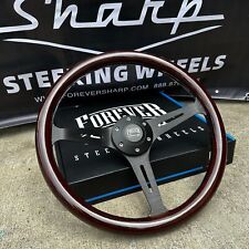15 380mm Black Steering Wheel With Dark Wood Grip And Horn Button - 6 Hole