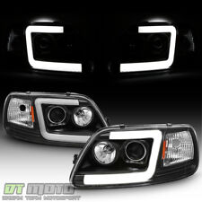Blk 1997-2003 Ford F150 97-02 Expedition Led Tube Projector Headlights Headlamps