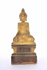 1900s Burmese Gilt Wood Lacquered Seated Buddha Figurine Statue