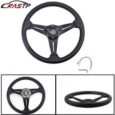 14 350mm 6 Hole Black Steering Wheel Sport Racing Deep Dish With Horn Button