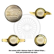 Gold Spinner Caps With All Gold Dayton Wire Wheel Chip Emblems Set Of 4