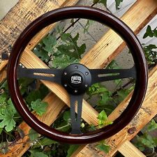 15 380mm Black Steering Wheel With Dark Wood Grip And Horn Button - 6 Hole
