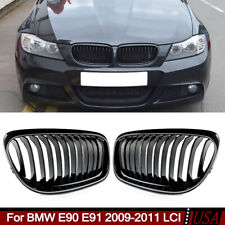 Pair Gloss Black Front Kidney Grille Grill For Bmw E90 E91 328i 335i 2009-11 Lci