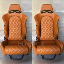 2 X Tanaka Tan Pvc Leather Racing Seats Reclinable Diamond Stitch Fits Camaro
