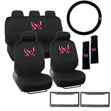 14pc Pink Butterfly Zebra Car Front Back Seat Covers Steering Wheel Cover Set
