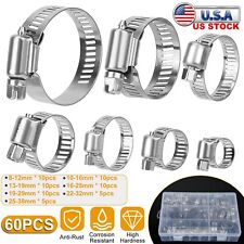 60 Hose Clamp Set Stainless Steel Adjustable Worm Gear Pipe Tube Hose Clip Kit